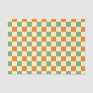 Papel De Seda Padrão de Gingham - Laranja Verde Marrom