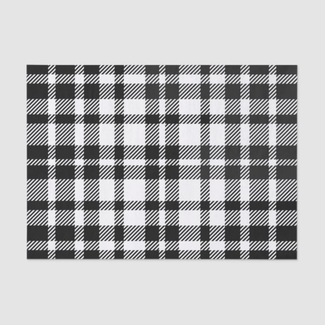 Papel De Seda Padrão de Gingham Preto e Branco (Frente )
