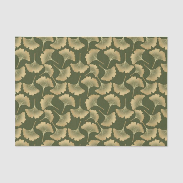 Papel De Seda Padrão de Ginkgo Dourado Minimalista (Frente )