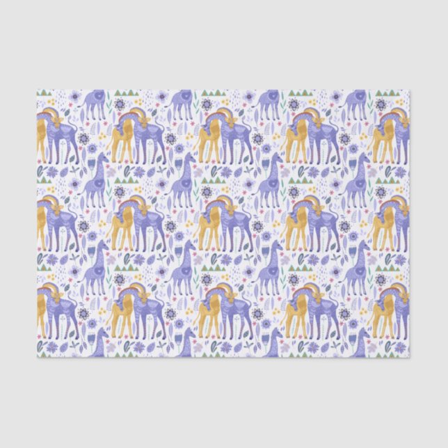 Papel De Seda Padrão de Girafas Amarelas Pardas Brancas (Frente )