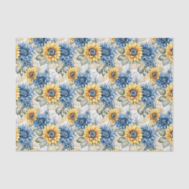 Papel De Seda Padrão de Girassol Decoupage Azul e Amarelo (Frente )
