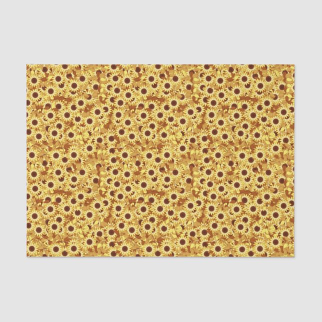 Papel De Seda Padrão de girassol, Dourado, amarelo e castanho (Frente )