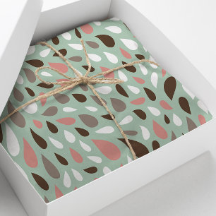 Papel De Seda Padrão de gotas de chuva coral e menta