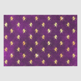 Papel De Seda Padrão de Grade de Unicórnio Dourado em Roxo Fundo