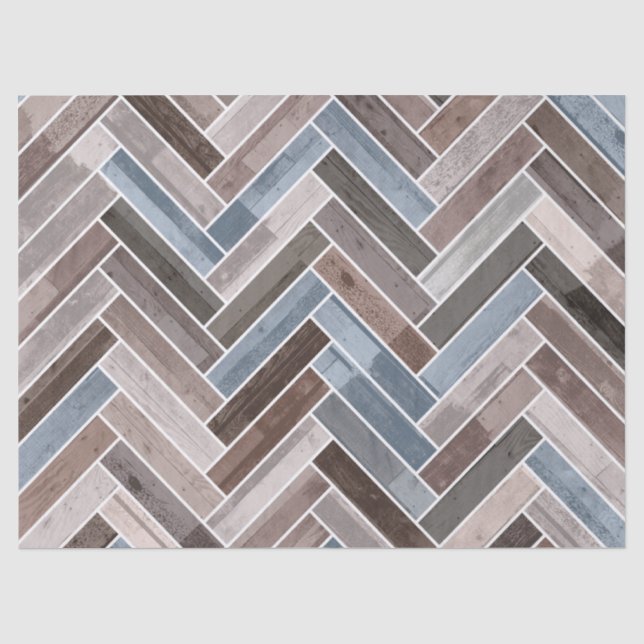 Papel De Seda Padrão de Herringbone em Cinza azul marrom (Frente )
