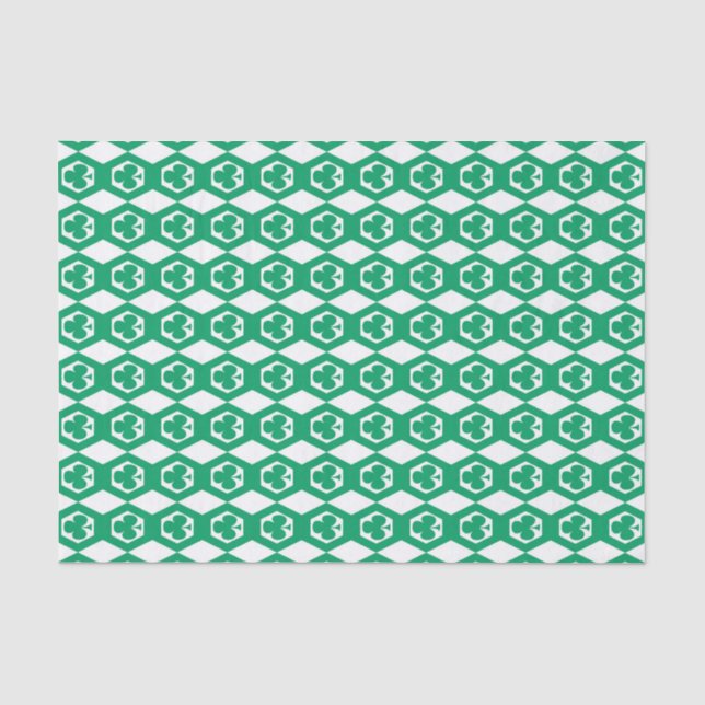 Papel De Seda Padrão de Hexágono Branco Verde Trevo (Frente )