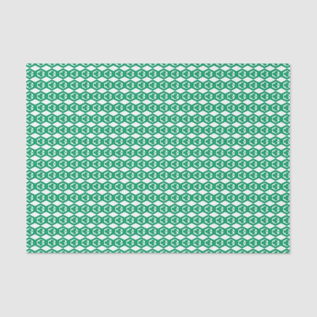 Papel De Seda Padrão de Hexágono Branco Verde Trevo (Frente )