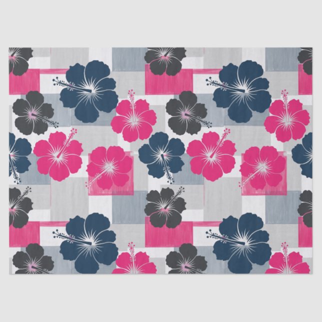 Papel De Seda Padrão de Hibisco Tropical Costeiro (13) (Frente )