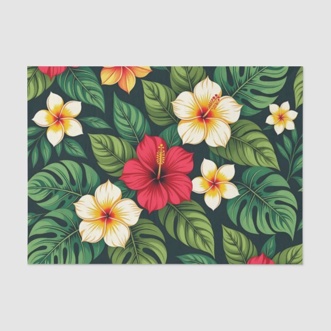 Papel De Seda Padrão de Hibisco Tropical Monstera (Frente )