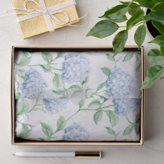 Papel De Seda Padrão de Hortênsia Azul Floral Botânico Aquarela