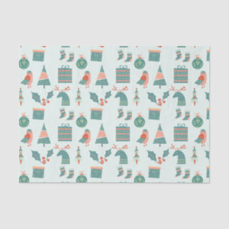Papel De Seda Padrão de Ícones de Natal Teal Moderno