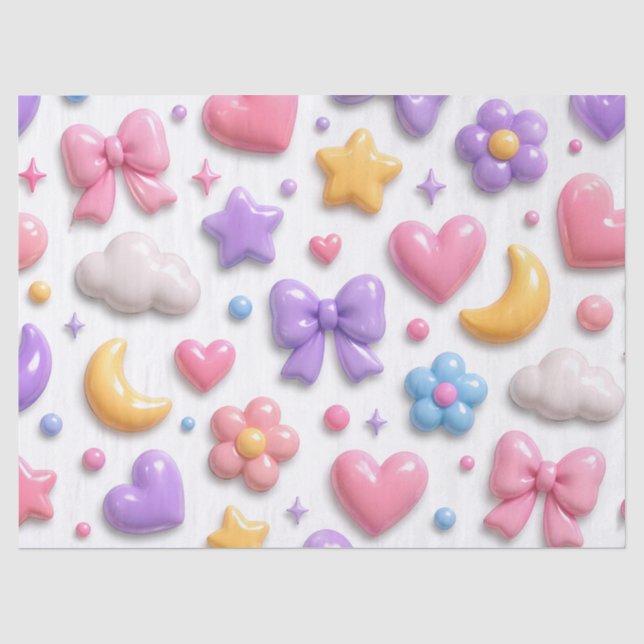 Papel De Seda Padrão de Ícones Pastel de Doce Fofo (Frente )