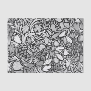 Papel De Seda Padrão de Ilustração de Folhas Pretas Prateadas