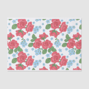 Papel De Seda Padrão de Ilustrações de Flores rosas vermelhas e
