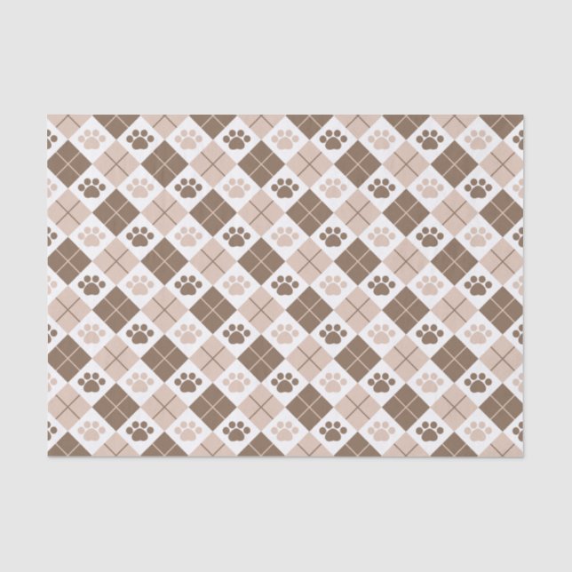 Papel De Seda Padrão de Impressão de Paw Brown e Tan Argyle (Frente )