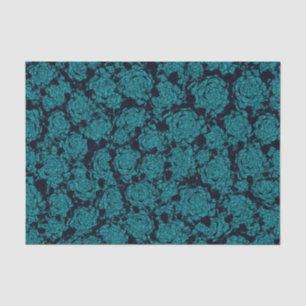 Papel De Seda Padrão de Impressão de Suculenta Preto Azul Floral