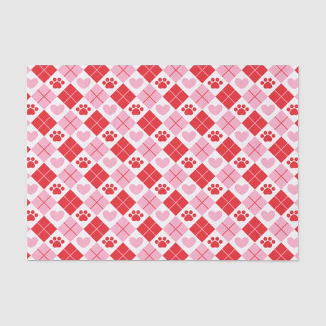 Papel De Seda Padrão de impressão e coração de argila vermelha e (Frente )