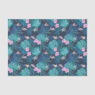 Papel De Seda Padrão de Jardim de Flor Tropical Azul