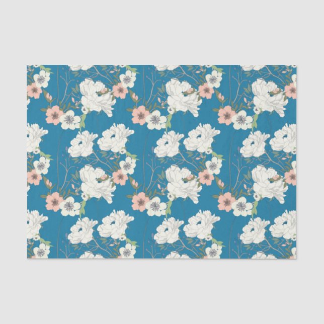 Papel De Seda Padrão de Jardim Floral Branco (Frente )