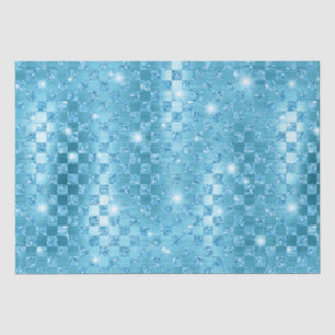 Papel De Seda Padrão de Lantejoulas Metálico Xadrez Azul Elegant