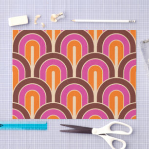 Papel De Seda Padrão de Leque Geométrico Gradado Retro