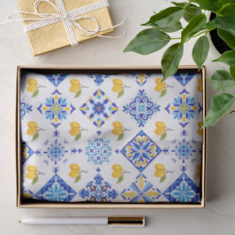 Papel De Seda Padrão de Limão Country Francês Azul 