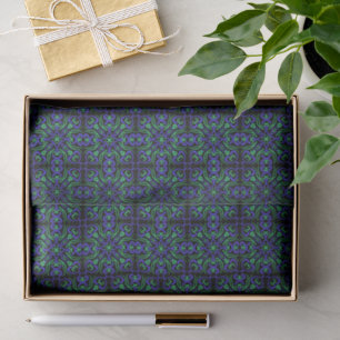 Papel De Seda Padrão de Linha Abstrata em Verde Violeta e Preto