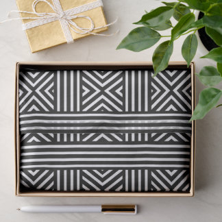 Papel De Seda Padrão de Linha Abstrata Preto e Branco