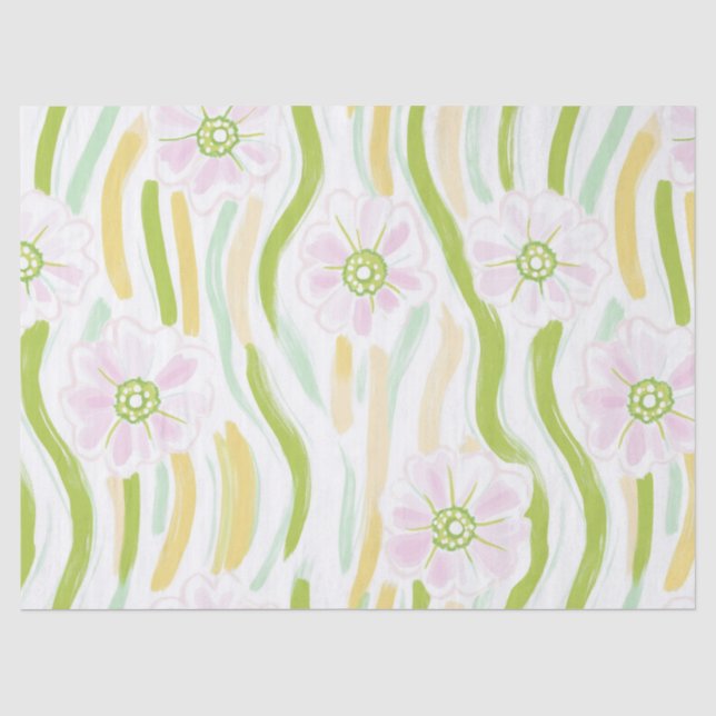 Papel De Seda Padrão de Linha Floral Abstrata Moderna (4) (Frente )
