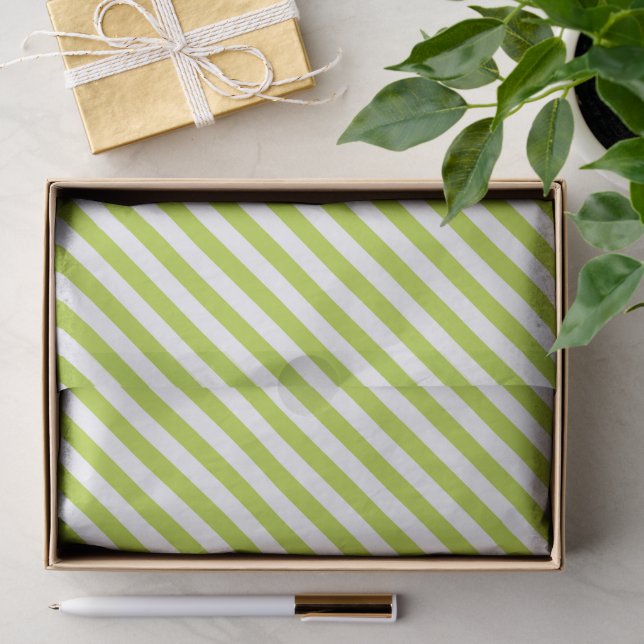 Papel De Seda Padrão de listras diagonais em verde lima e branco (Presente)