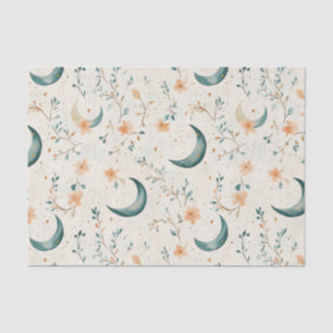 Papel De Seda Padrão de Lua Floral Boho Celestial (1)