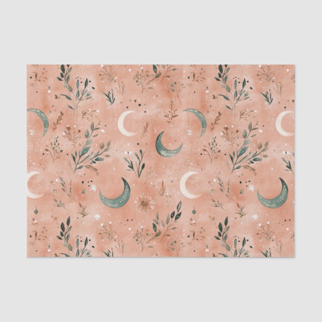 Papel De Seda Padrão de Lua Floral Boho Celestial (4) (Frente )