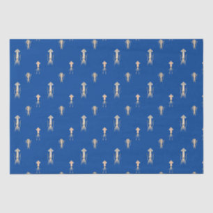 Papel De Seda Padrão de Lula do Mar Azul Profundo