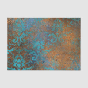 Papel De Seda Padrão de Luxo Decorativo Floral Marrom Azul Grung