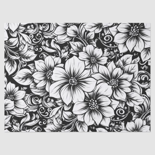 Papel De Seda Padrão de Luxo Floral Monocromático Chic (1) (Frente )