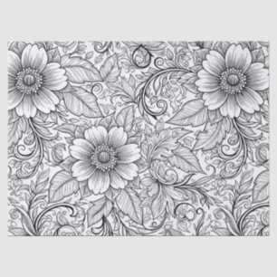 Papel De Seda Padrão de Luxo Floral Monocromático Chic (3)