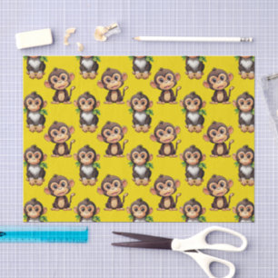 Papel De Seda Padrão de Macaco Amarelo Design 