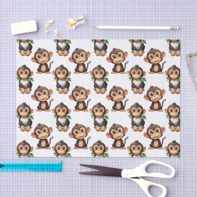 Papel De Seda Padrão de Macaco Branco em Design  (Arte )