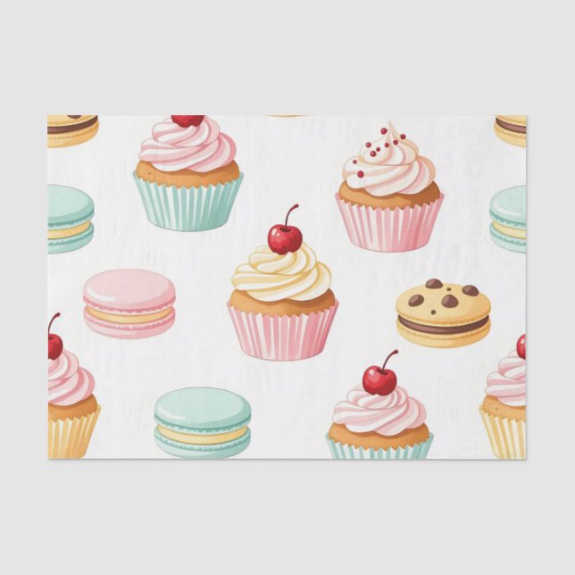 Papel De Seda Padrão de Macaron Sweet Cupcake (Frente )