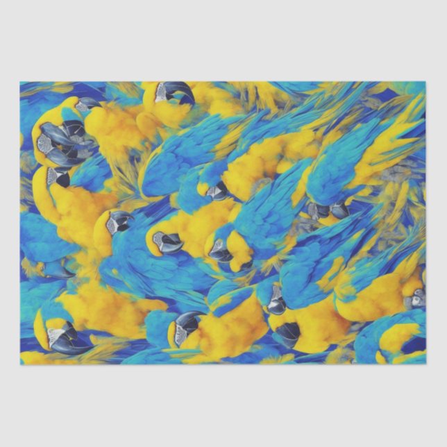 Papel De Seda Padrão de Macaws Azul e Dourado (Frente )