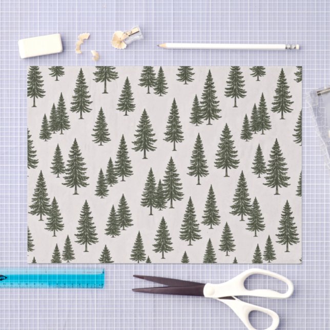 Papel De Seda Padrão de Madeira de Pinheiro Verde Floresta (Arte )