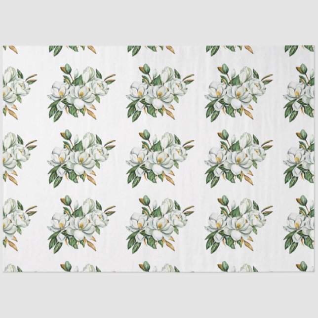 Papel De Seda Padrão de Magnólia em Aquarela Suave Azul (Frente )