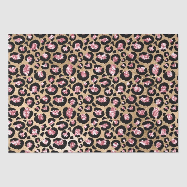 Papel De Seda Padrão de manchas de leopardo com brilho rosa e do (Frente )