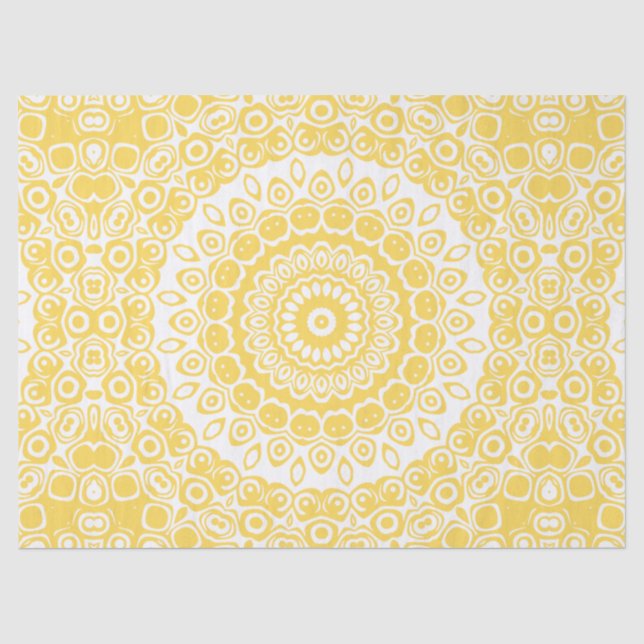 Papel De Seda Padrão de Mandala Amarelo Mostarda (Frente )