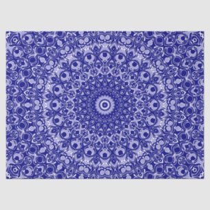 Papel De Seda Padrão de Mandala Azul Meia-Noite e Branco