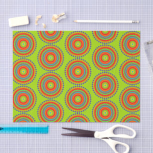 Papel De Seda Padrão de Mandala Concêntrico Boho Vibrante