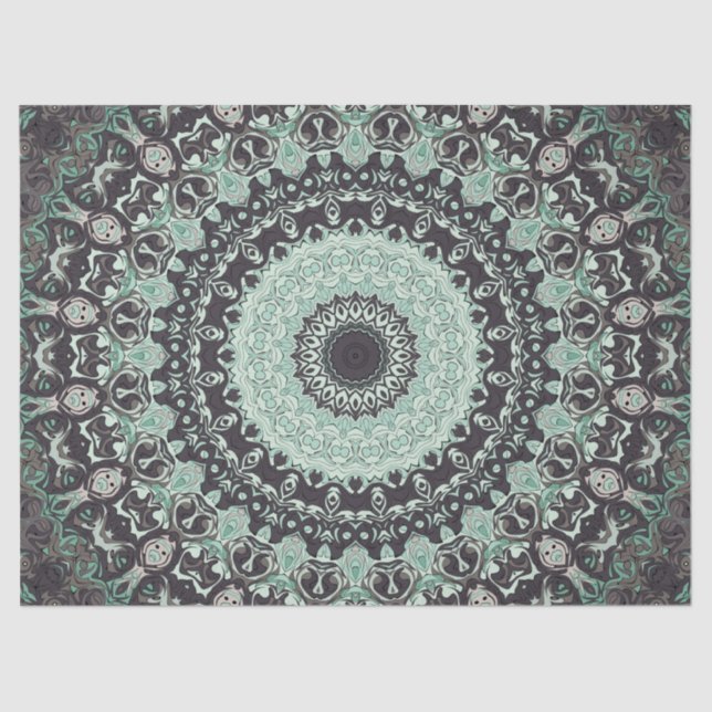 Papel De Seda Padrão de Mandala da Mint Green e do Charcarboneto (Frente )