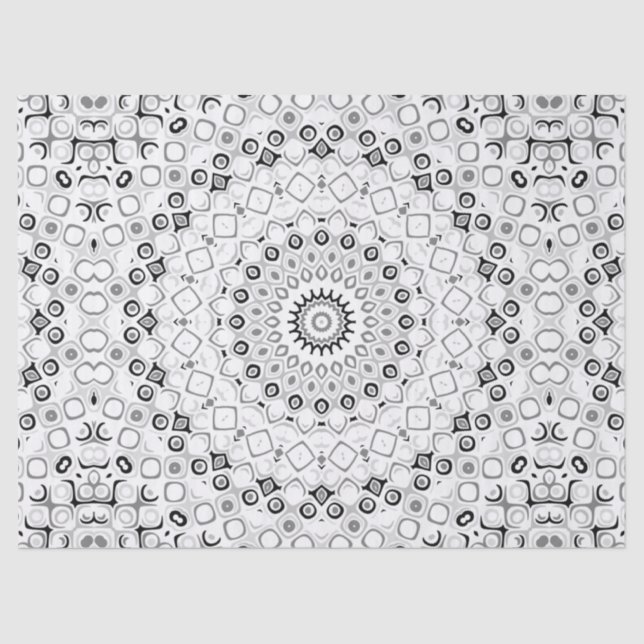 Papel De Seda Padrão de Mandala Geométrico Preto e Branco (Frente )