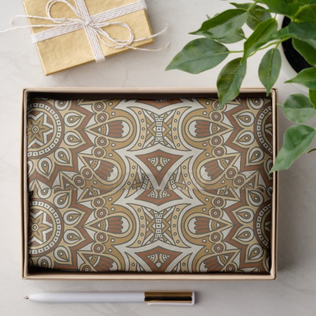 Papel De Seda Padrão de Mandala Marrom (Presente)