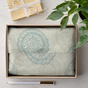 Papel De Seda Padrão de Mandala Paisley Verde Hortelã Vintage
